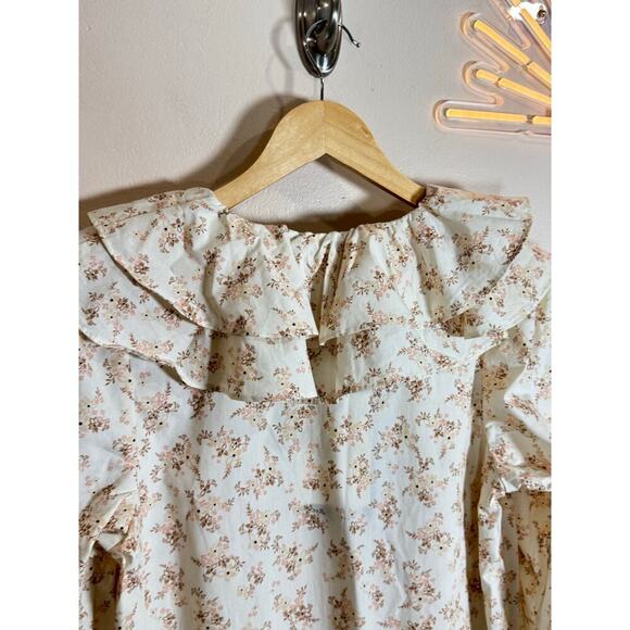 NWT Womens Floral midi Dress 100% Cotton Ruffle Puff Sleeve Cottage Prairie S - Picture 8 of 12